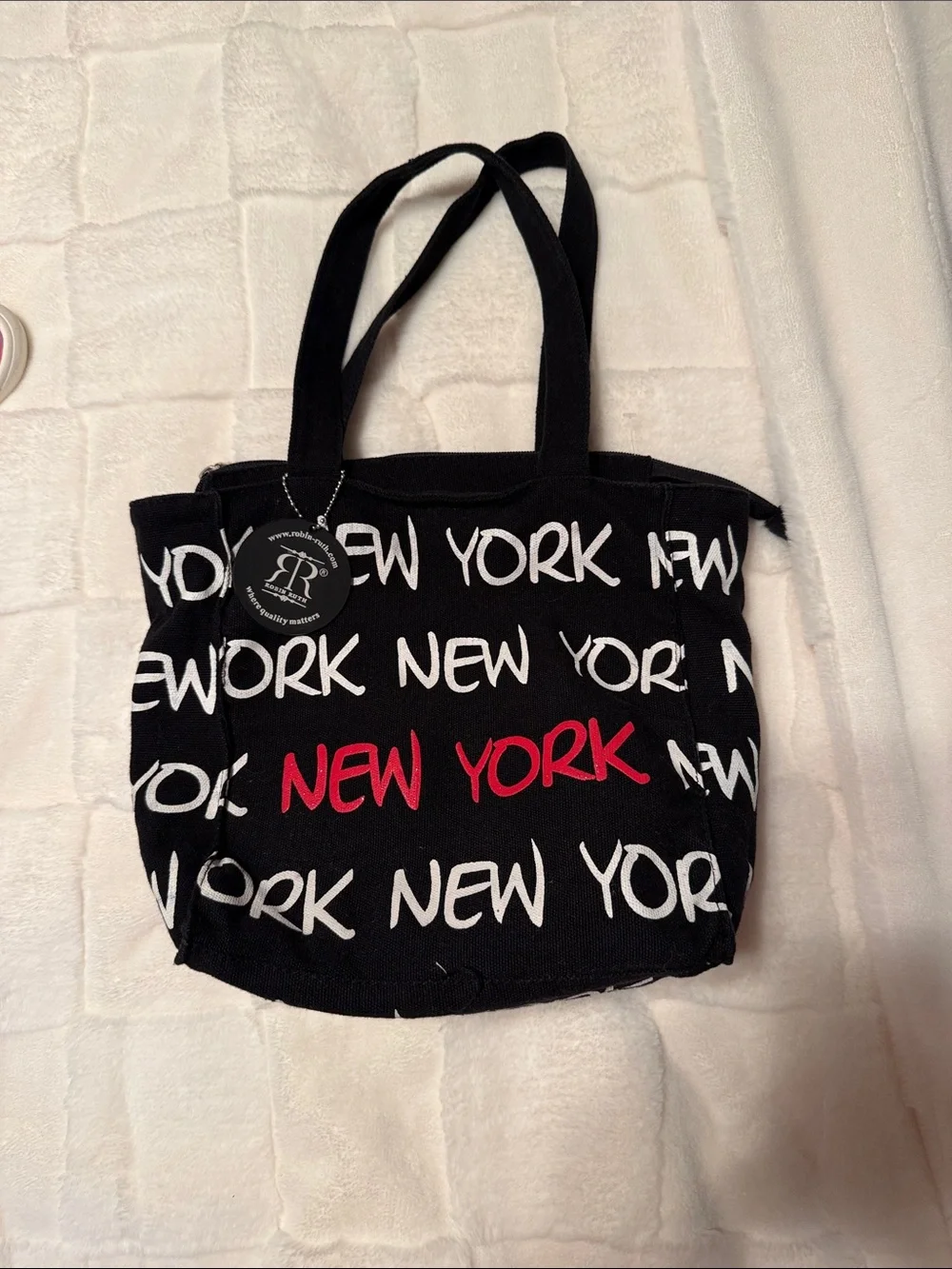 Black 'New York' Canvas Tote Bag with Red Accent